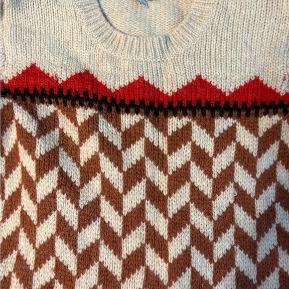 Madewell Chevron Sweater - Cream, Red, and Brown (fits snugly) - Picture 2 of 6